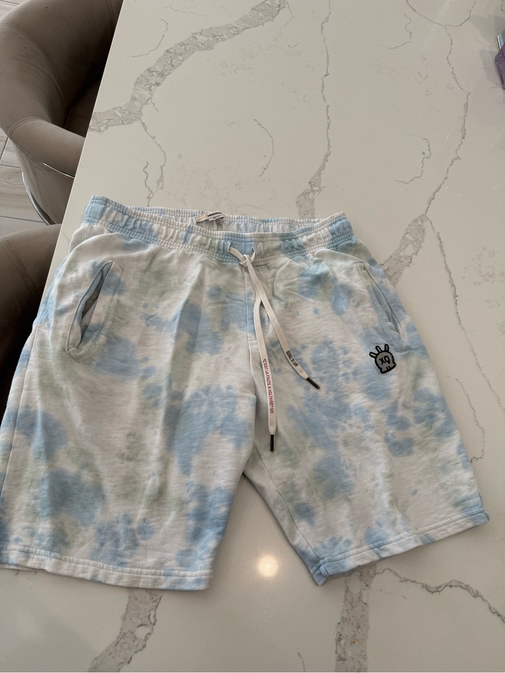 Zadig & Voltaire Paris Aime Skull Tie Dye Sweat Shorts Blue White XL